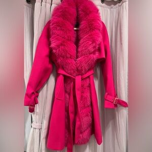 NWOT VIbrant Pink faux Fur-Trimmed Women's Coat